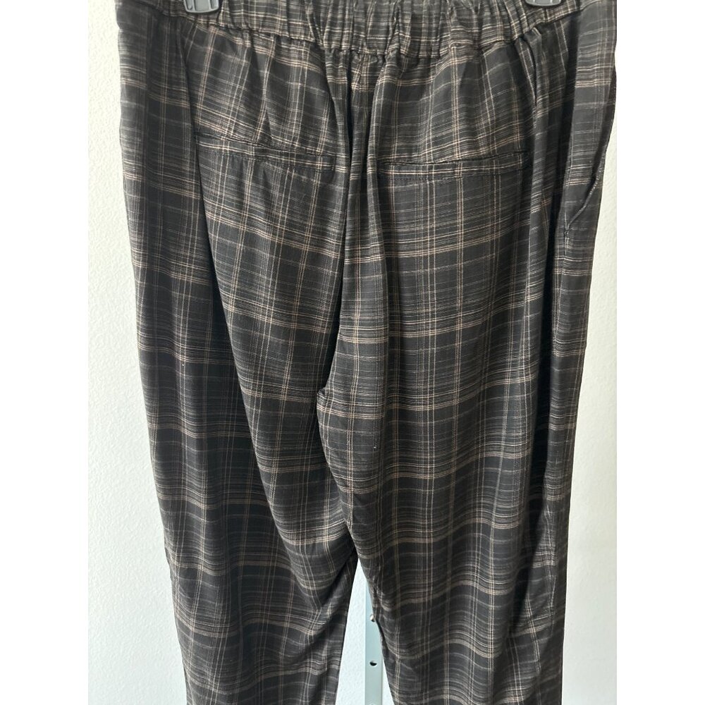 Vince Pants Sz L Quiet Luxury Plaid Viscose Brown Relaxed Trousers Pockets Comfy - Picture 13 of 16